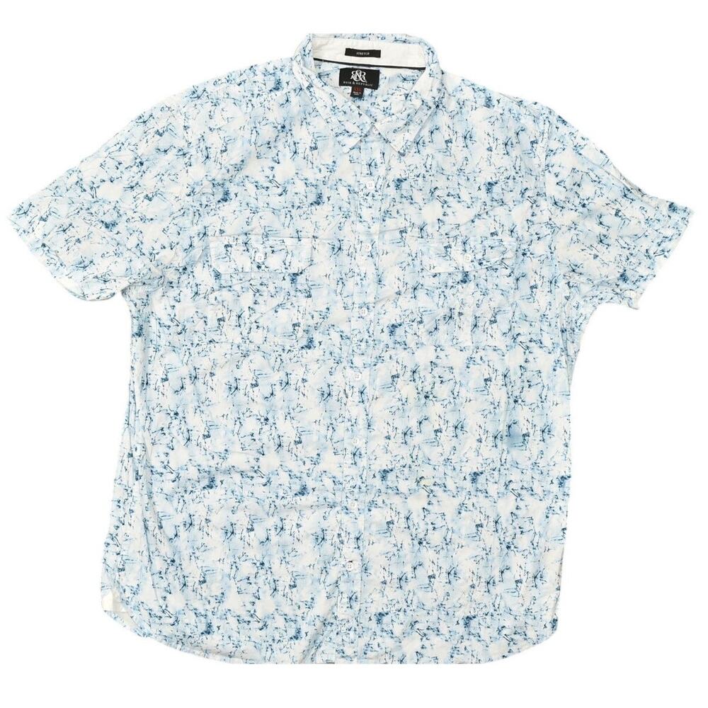 Rock & Republic Blue Cotton Blend Stretch Button Shirt 2XL Short Sleeve